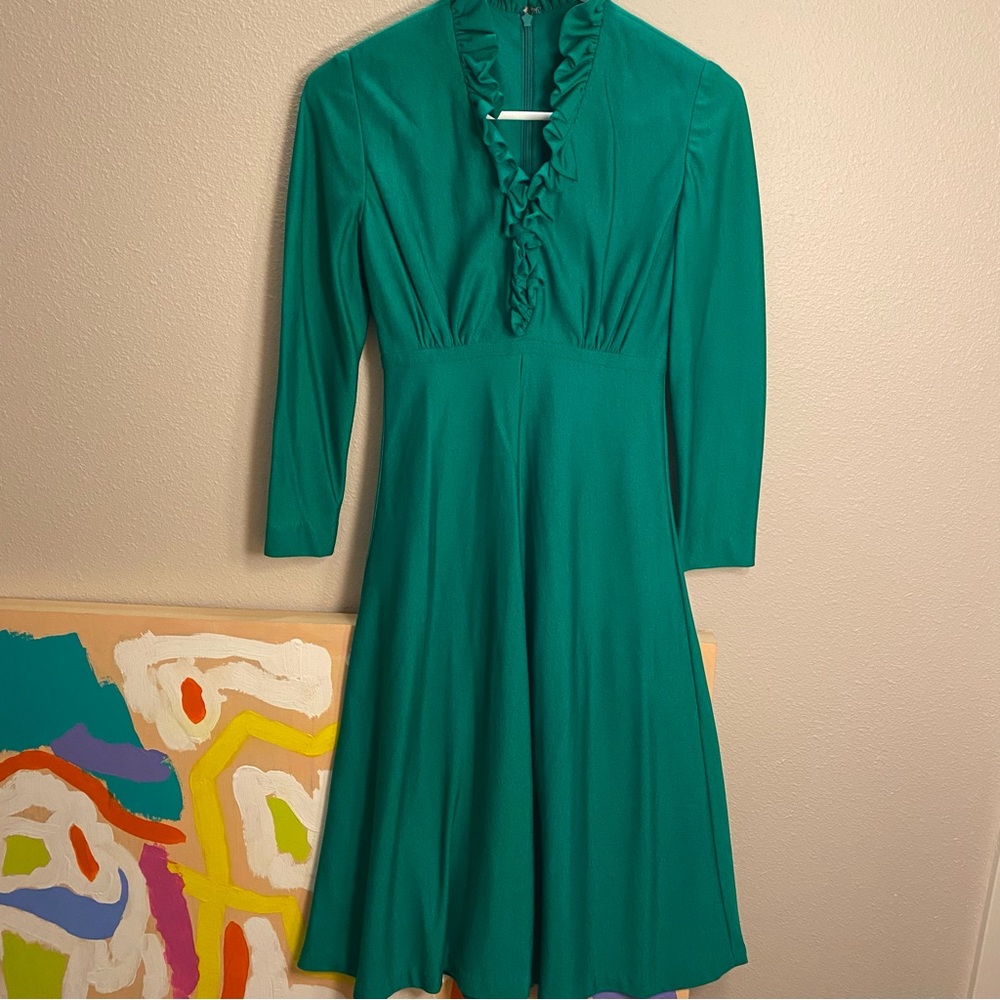 Vintage 60s 70s Emerald Green cocktail party dress by Justin McCarty